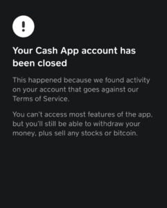Closed cash app account